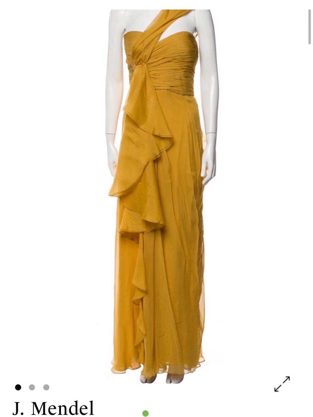J. Mendel Golden Mustard One-Shoulder Ruffle Maxi Gown